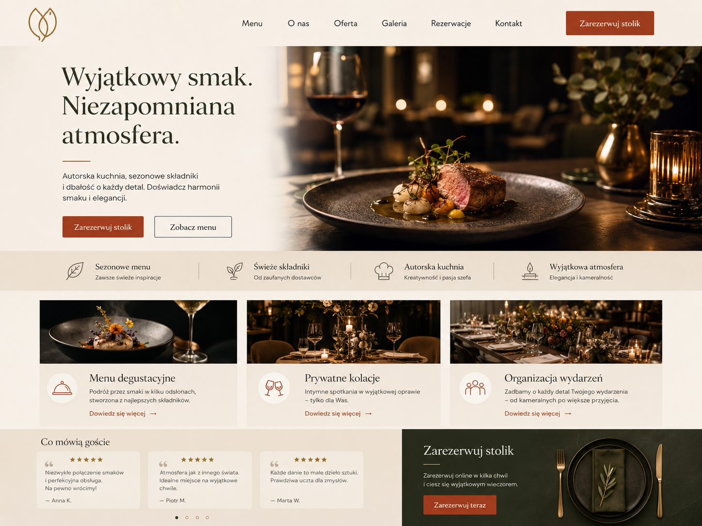 Elegancka strona restauracji premium