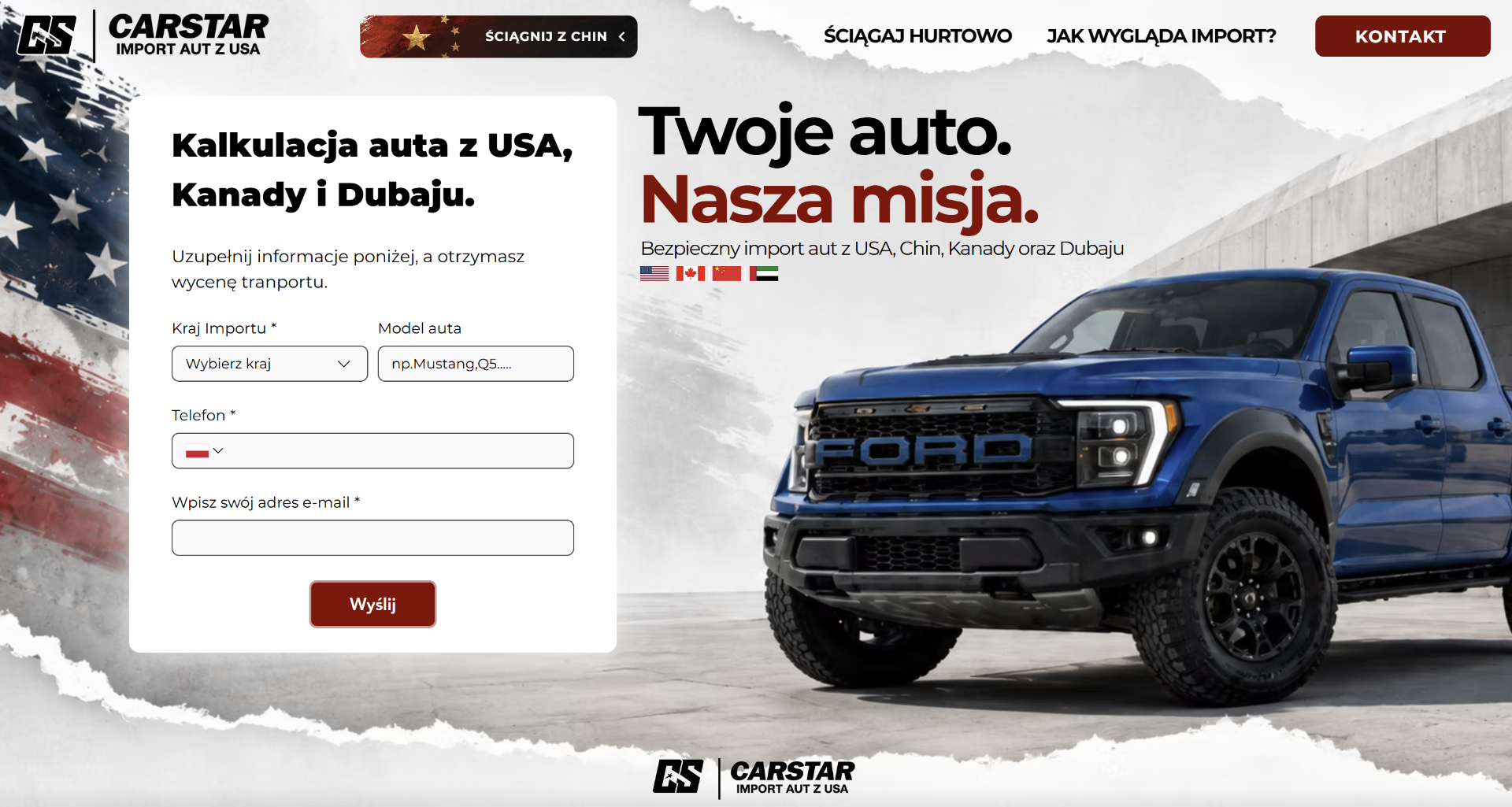Landing page dla importu aut