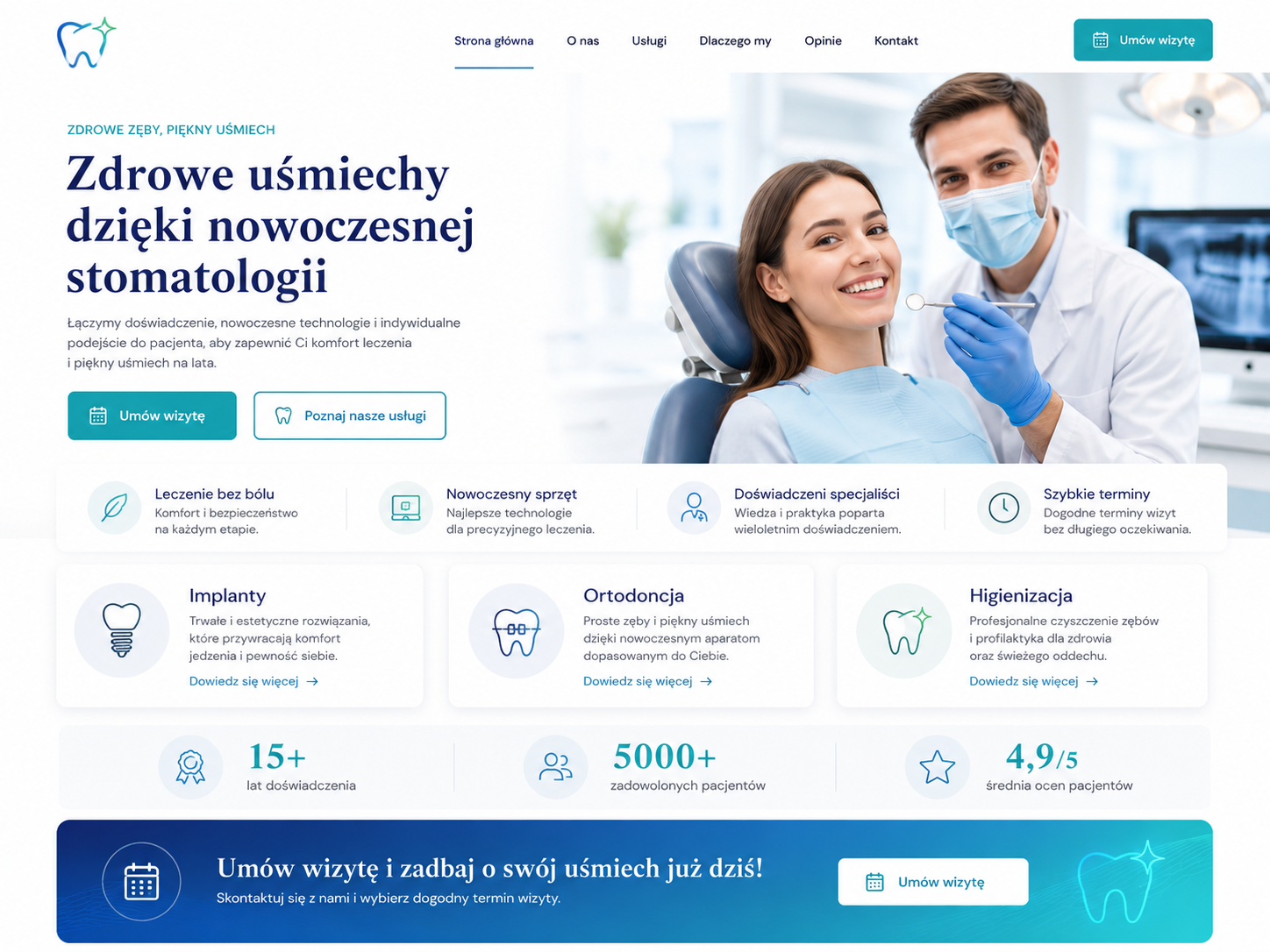 Strona nowoczesnej kliniki stomatologicznej